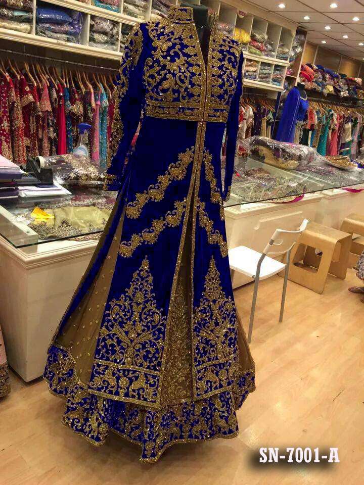 INDIAN WOMEN TRADITIONAL FASHION VELVET FABRIC OCCASIONALLY PARTY COLLECTION ANARKALI WEDDING WEAR BRIDAL DRESS SINGLE PIECE WHOLESALER FROM SURAT AT BEST PRICE